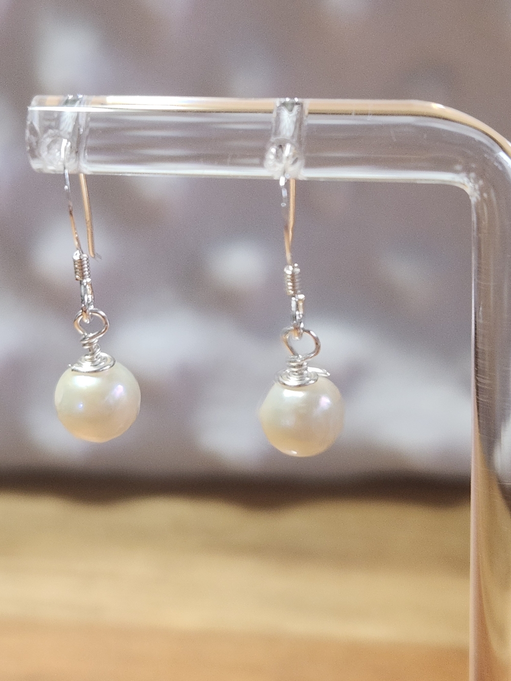 Silver Freshwater Pearl Drop Earrings in Cream